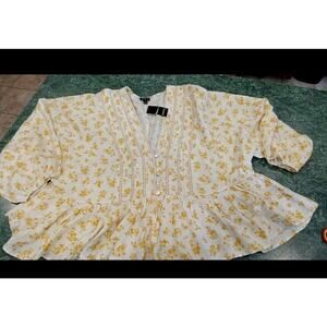 Torrid Plus Size 2 2x Babydoll Lace Trim Yellow Peasant Boho Top NWT Crochet